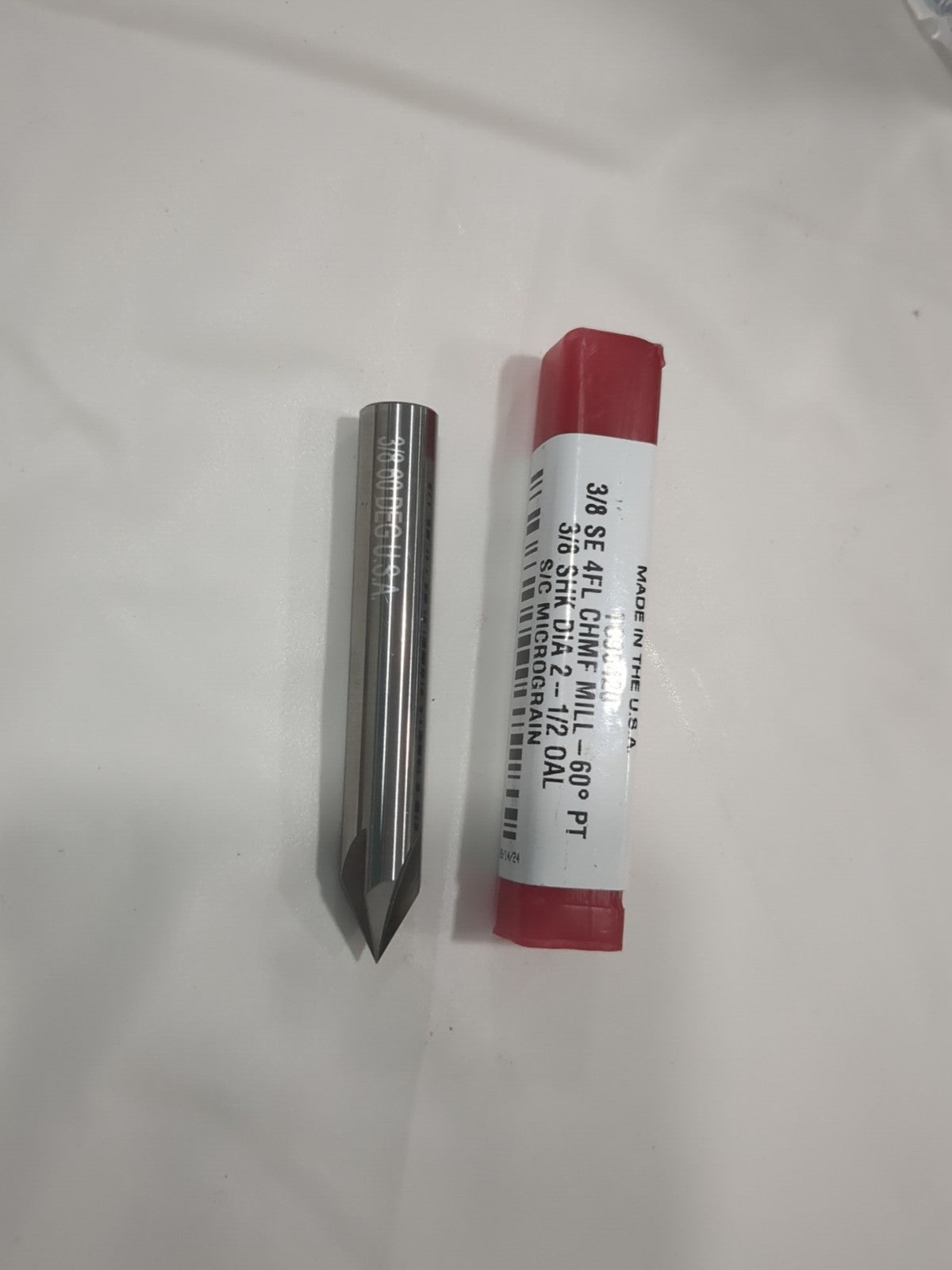 TITAN USA Chamfer Mill: 3/8" Dia 4 Fl Solid Carbide, Single End 62565882