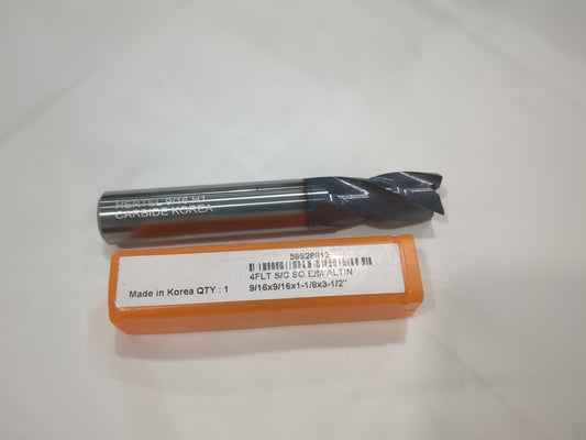HERTEL Square End Mill: 9/16" Dia, 1-1/8" LOC, 4 Flute, Solid Carbide 750295