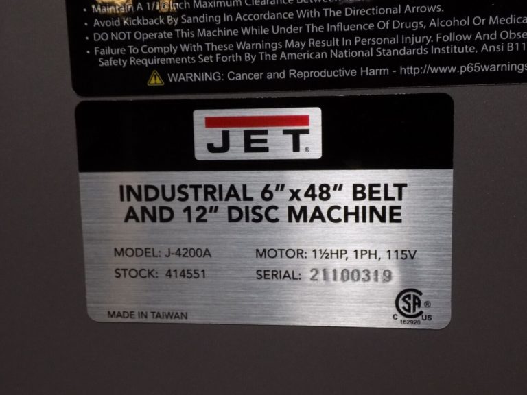 Jet Combination Sander 48" x 6" Belt / 12" Disc 1.5 HP 115v J-4200A Parts/Repair