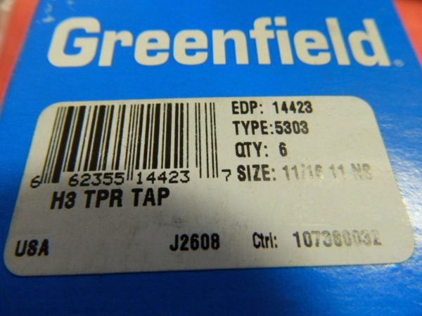 Greenfield #14423 Type 5303 11/16-11 4-Flutes NS H3 HSS Taper Tap