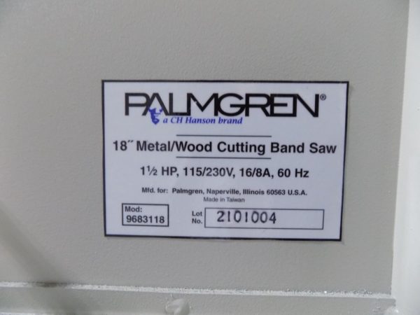 Palmgren 18" Vertical Metal / Wood Bandsaw 1.5 HP 115/230v 9683118 Parts/ Repair