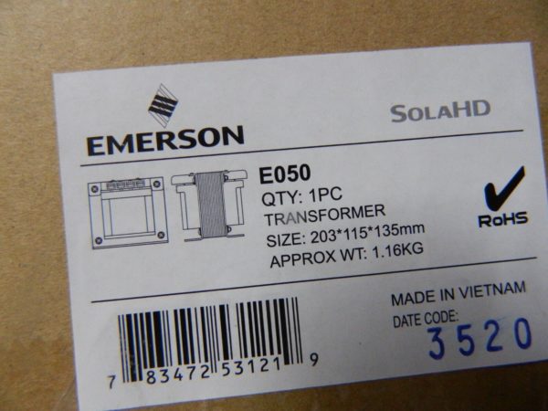 SOLA/HEVI-DUTY 1 Phase, 0.05 kVA, Control Transformer. E050