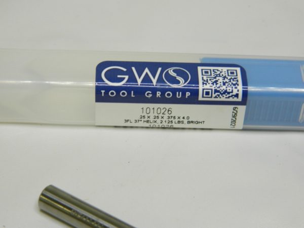 GWS 1/4" Mill Diameter 3 Flute Solid Carbide Square End Mill 101026
