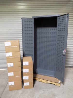 Durham Heavy Duty Storage Cabinet w/ Bins 36" x 18" x 84" Gray 16 Ga. Steel