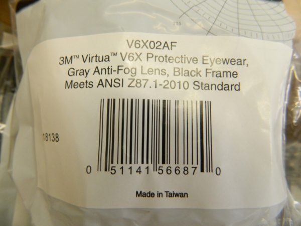3M V6X02AF Virtua Safety Glasses Gray Anti Fog Lens, Black Frame Qty 12 Pairs