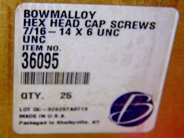 Barnes Bowmalloy Hex Head Cap Screws 7/16-4 x 6" UNC Box of 25 #36095