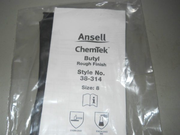 Ansell 38-314 Chemtek Butyl Glove Chemical and Liquid Protection Size 8-10 QTY 1