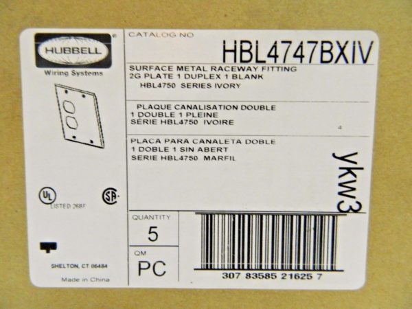 Hubbell Wiring Device-Kellems Rectangular Raceway Plates Qty. 5 #HBL4747BXIV