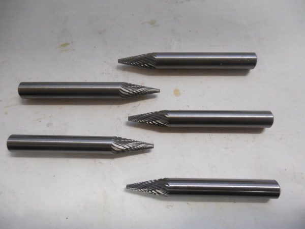 Metal Removal M41390 1/4" x 1/4" x 1/2" x 2" Pointed Cone Carbide Burrs QTY 5
