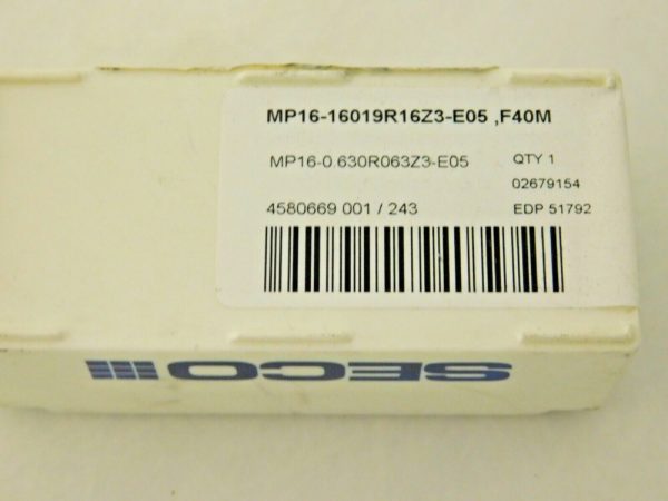 Seco Carbide Milling Tip Insert MP16-0.630R063Z3-E05 Grade F40M 51792