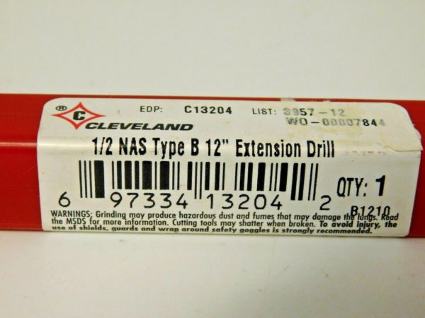 Cleveland Aircraft Extension Drill Bit HSS 1/2" Diam x 12" OAL 135º C13204