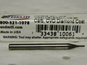Melin End Mill Solid Carbide 1/32 4 FL 3/32 Length of Cut 1-1/ 2" OAL 10061