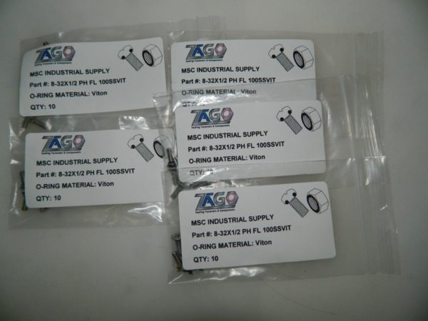 Zago Phillips Flat Head Screws Fluorocarbon O-Ring 50Pk 8-32X1/2 PH FL 100SSVIT