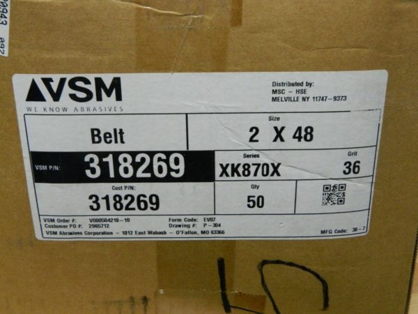 VSM Ceramic Abrasive Belt 2" Wide x 48" OAL 36 Grit QTY 50 318269