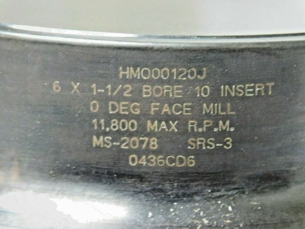 Hertel Face Mill Cutter 6" Dia x 1-1/2" Bore 10 Inserts HMO00120J 84287234