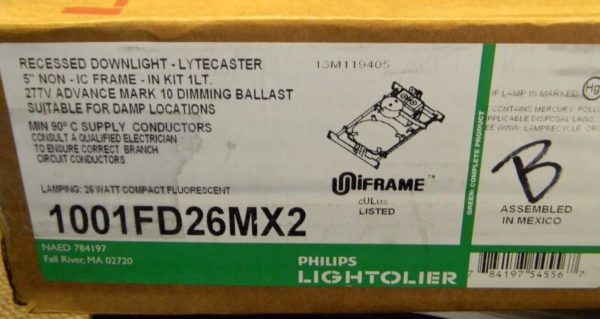 Phillips Lightolier Compact Fluorescent 5″ Non-IC Frame-In Kit 1001FD26MX2