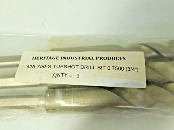 Heritage Tufshot Carbide Drill Bits 3/4" x 3" LOF x 6" OAL Qty 3 425-750-S