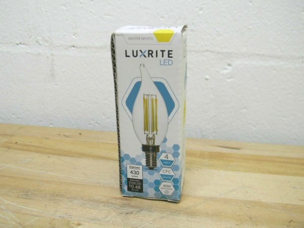 Lot of 25 Luxrite LED Filament Candle Chandelier Light Bulb 4W 2700K LR21220