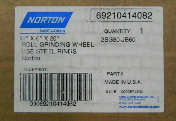 Norton Surface Grinding Wheel 42" x 6" x 20" 2SG80-JB60