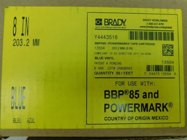 Brady Blue Continous 50' Indoor Outdoor Vinyl Labels For BBP85 Powermark 13554