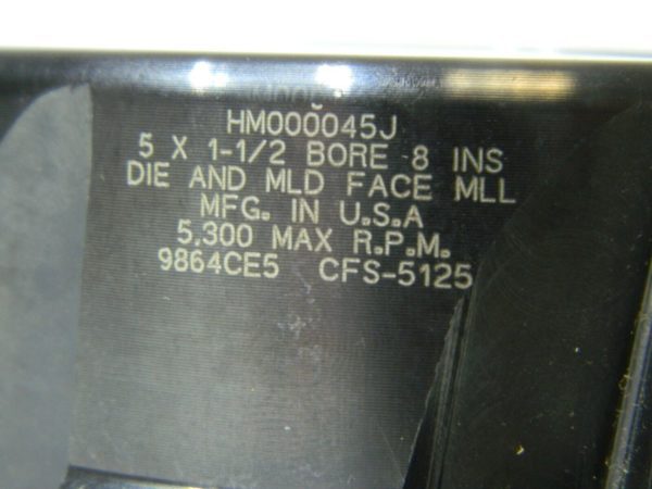 Hertel Indexable Face Mill CG6 5" x 1-1/2" 8 Insert Die & Mold HMO00045J