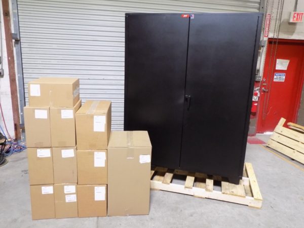 Jamco Heavy Duty Storage Cabinet w/ Bins 78 x 60 x 23 Steel Black DE260-BL Used