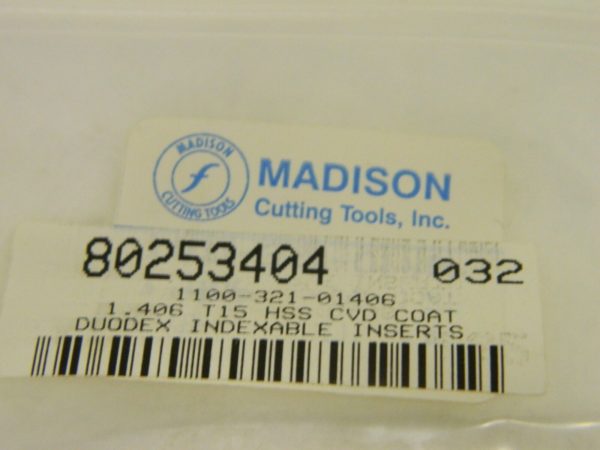 Madison Duodex Indexable Insert 1.406" T15 HSS CVD Coated #1100-321-01406
