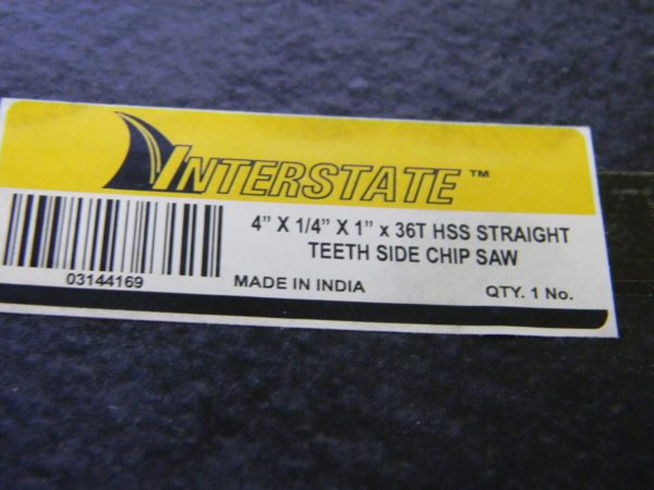 Interstate HSS Side Chip Saw 4” Dia 36 Teeth 1/4” Thick 1” Arbor Hole 03144169