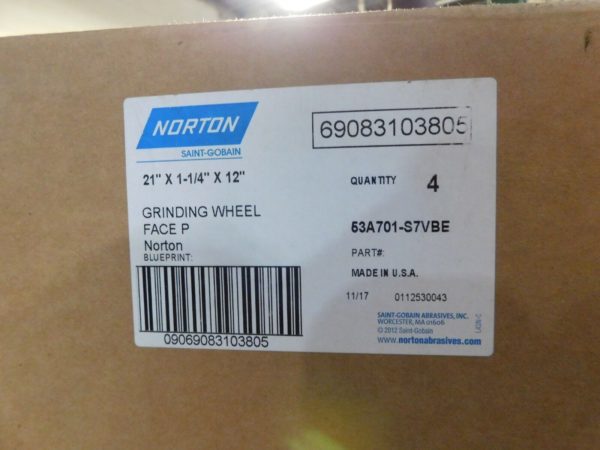 Norton Surface Grinding Wheel 21" Diam x 12" Hole x 1-1/4" Thick 69083103805