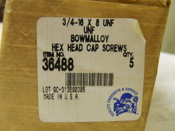 Bowmalloy Hex Head Cap Screw 3/4-16" Thread 8" Length Under Head Qty 5 36488
