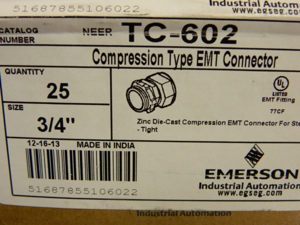 Emerson 3/4" Trade EMT Conduit Connector QTY 25 TC-602