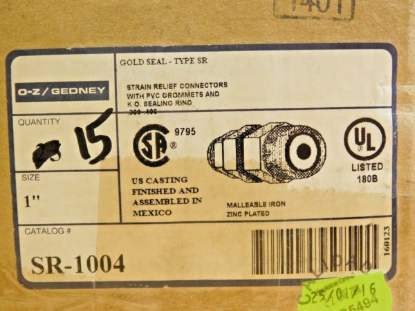BOX of 15 O-Z/Gedney Gold Seal Strain Relief Connectors 1" Thread SR-1004