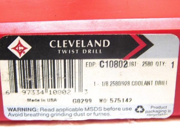 Cleveland Twist Drill HSS Coolant Feed Drill 1-1/8” Diameter 12-1/4” OAL C10802