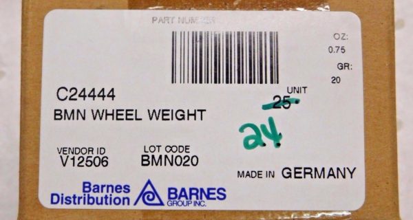 Perfect Equipment Wheel Weight BMN Series 20 Grams 0.75 oz. Box of 24 BMN020