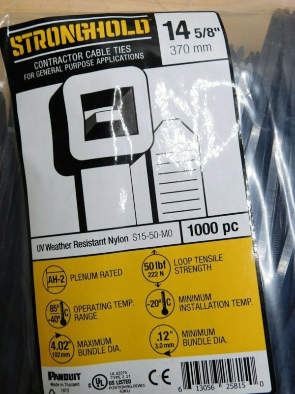 5000 Panduit Stronghold Black Weather Resistant Nylon Cable Ties 14.6" S15-50-M0