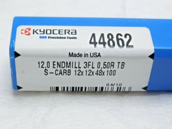SGS Kyocera Carbide Corner Radius End Mill TiB2 12mm Diam x 0.50mmR 3FL 44862