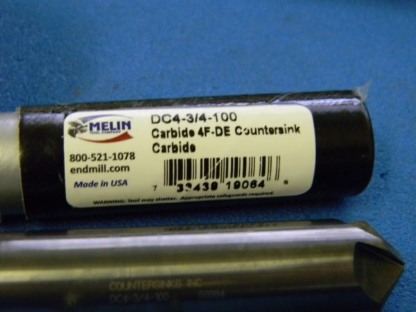 Melin 3/4" x 3/4" x 4" 4F Carb Chatterless Double Countersink USA DC-3/4-4-100