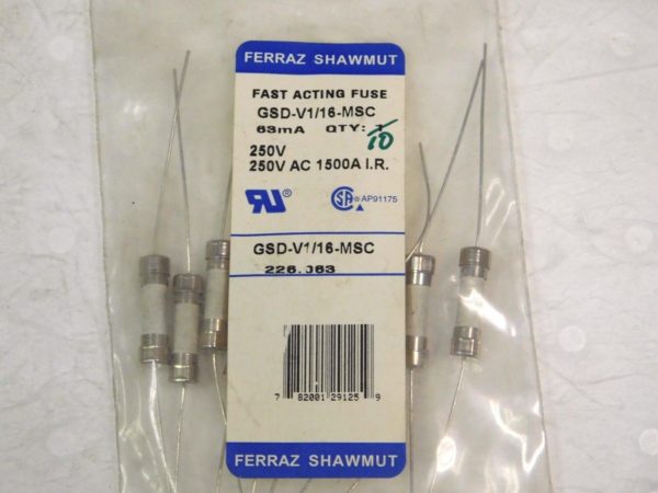 Ferraz Shawmut Fast Acting Mini Ceramic Fuse 250V 0.06A 10PK Lot of 5 GSD-V1/16