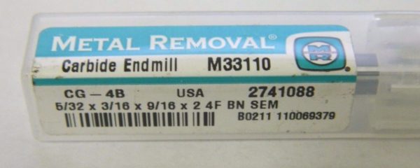Metal Removal M33110 5/32" x 3/16" x 9/16" x 2" 4FL Carbide Ball End Mill