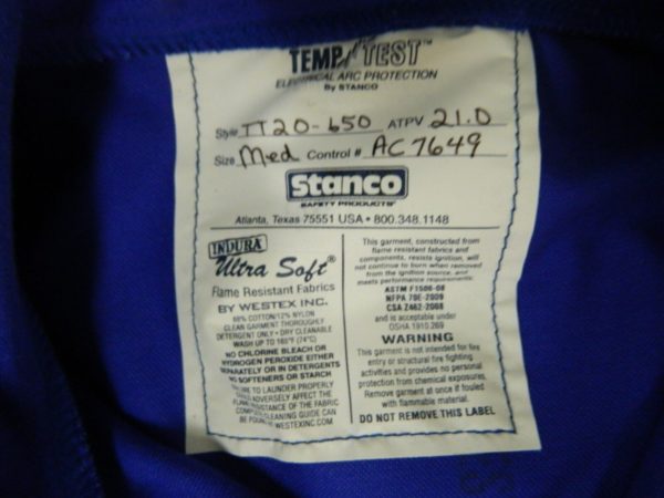 Stanco Temp Test Electric ARC Protection Jacket Size M 50" Length TT20650-M