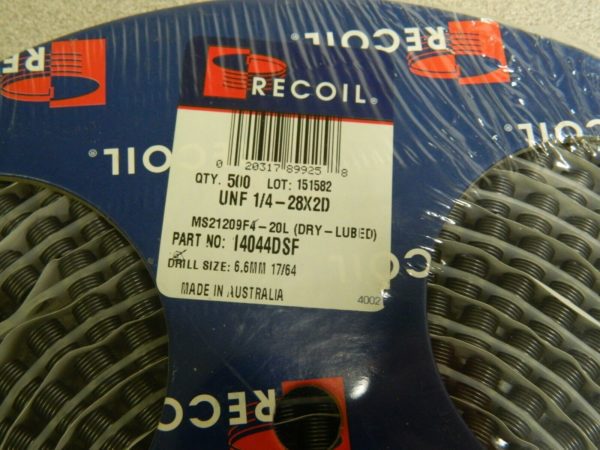 Recoil Screw-Locking Inserts 500 Pack Thread Size 1/4-28 OAL 14044DSF