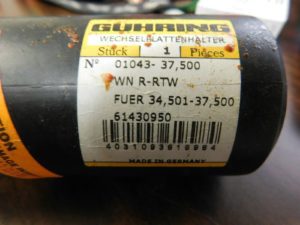Guhring Coolant Spade Drill 34.50-37.50mm 1.25" x 7.48" x 11.496" 1-insert 1043