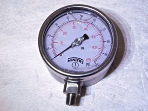Winters Analog Pressure Gage 4” Dial 0-100 PSI/kPA Glycerin Fill SS Case PSC266G