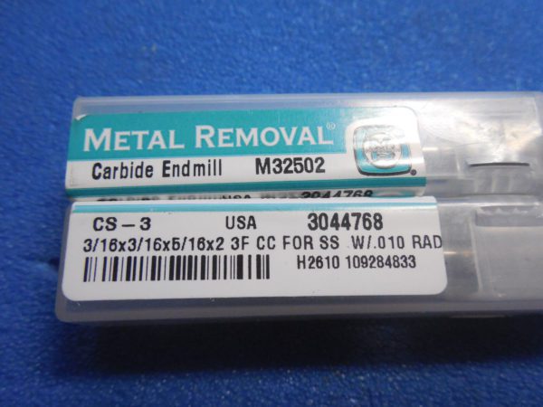 Metal Removal M32502 End Mill 3/16" X 3/16" X 5/16" X 2" 3FL, QTY 2