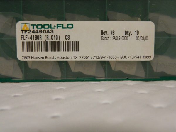 Tool-Flo Carbide Inserts FLF-4180R R.010 C3 Qty. 10 564080DRA3