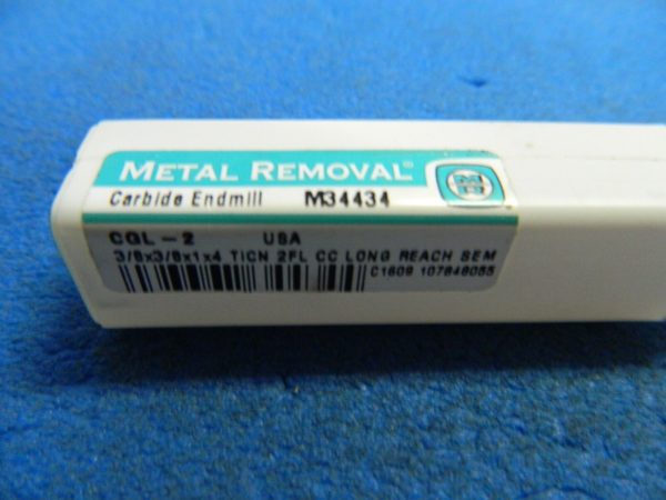 Metal Removal Single End Mill 3/8" x 3/8' x 1" x 4" Carbide 2FL TiCN #M34434