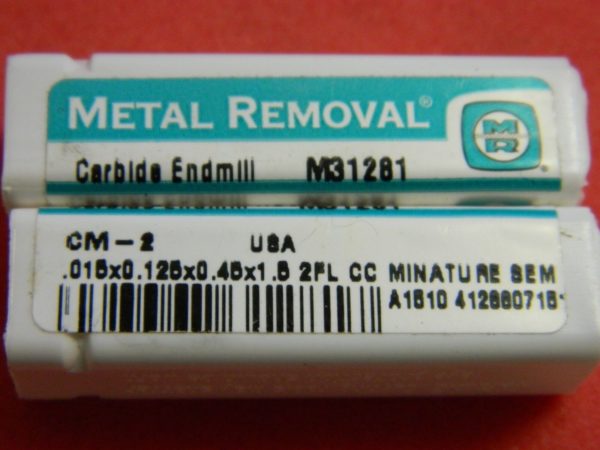 Metal Removal End Mill .015" x 1/8" x 0.45" x 1-1/2" 2-Flute Mini Carbide #M3128