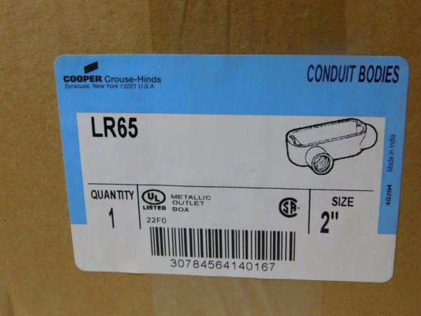 Cooper Aluminum Conduit Body 2” Trade Size LR Type 5 Form 9.88” L Qty 5 LR65