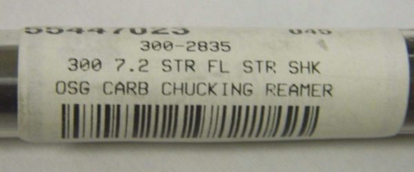 OSG Chucking Reamer 72mm Dia. x 83mm OAL Solid Carbide #300-2835