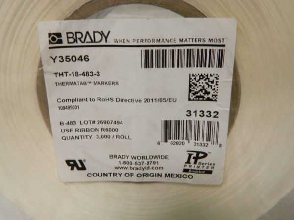 Brady 3" Thermal Label 3X1 WHITE 3000/RL Gloss Labels 31332